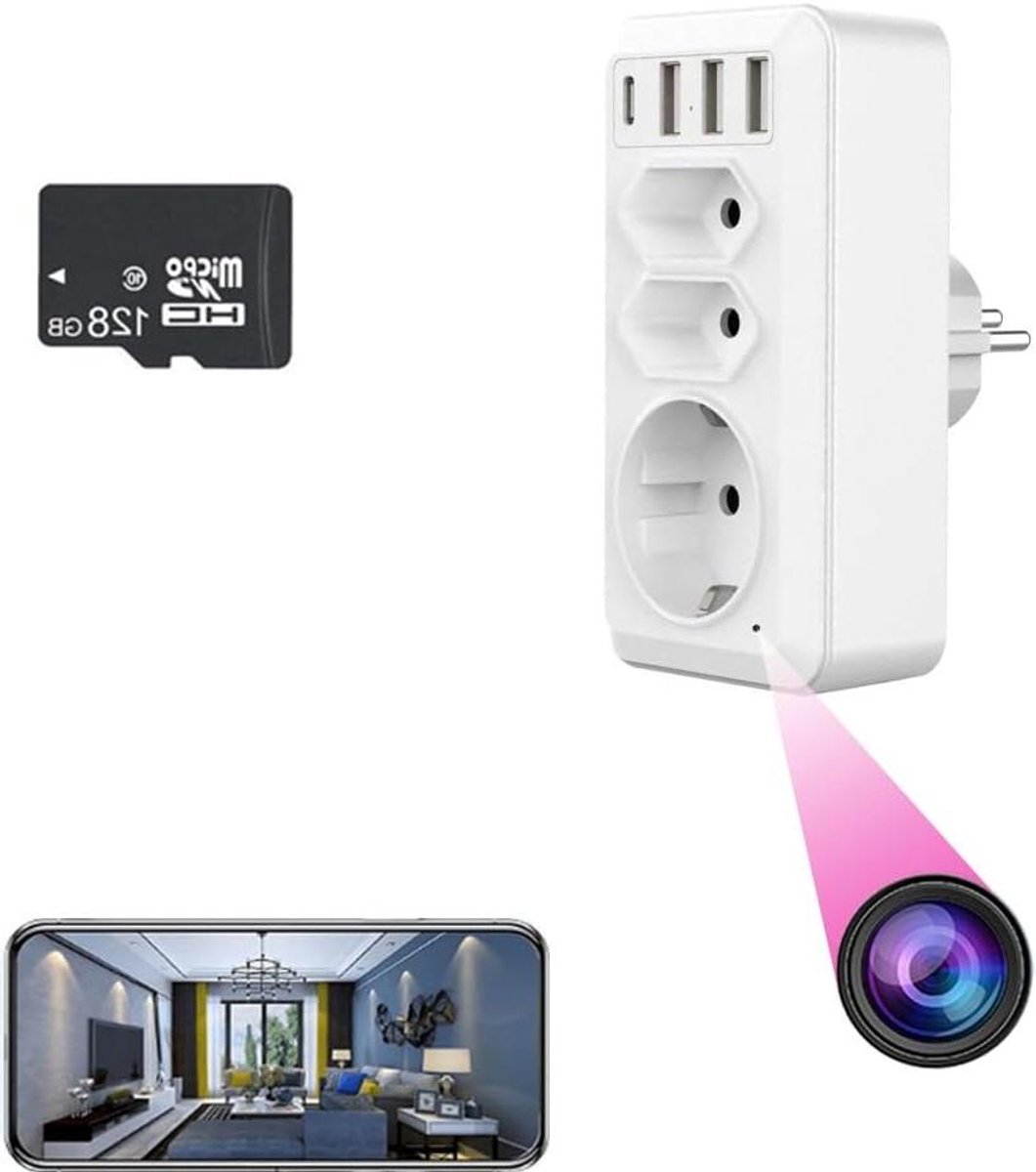 Verborgen Camera - Stekker Camera - Binnen Beveiliging - Met Nachtzicht - 1080p HD - Wit