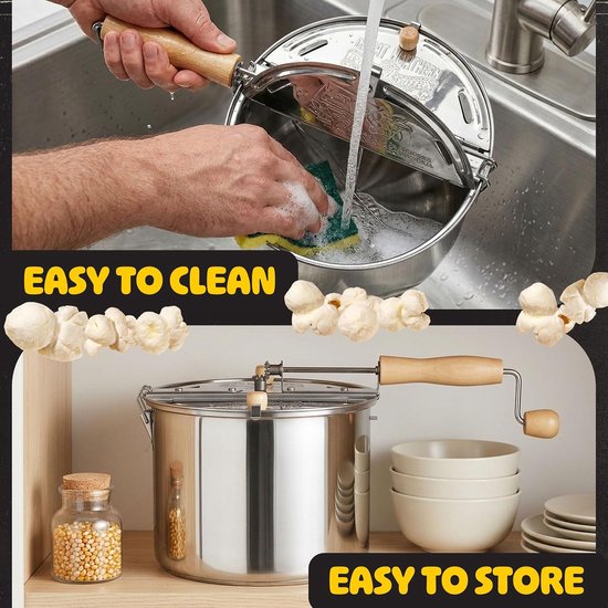 Popcorn Machine - Kookpan Popper - Filmavond Snacks - Gelijkmatige Verwarming - 65 Liter - Zilver — afbeelding 2