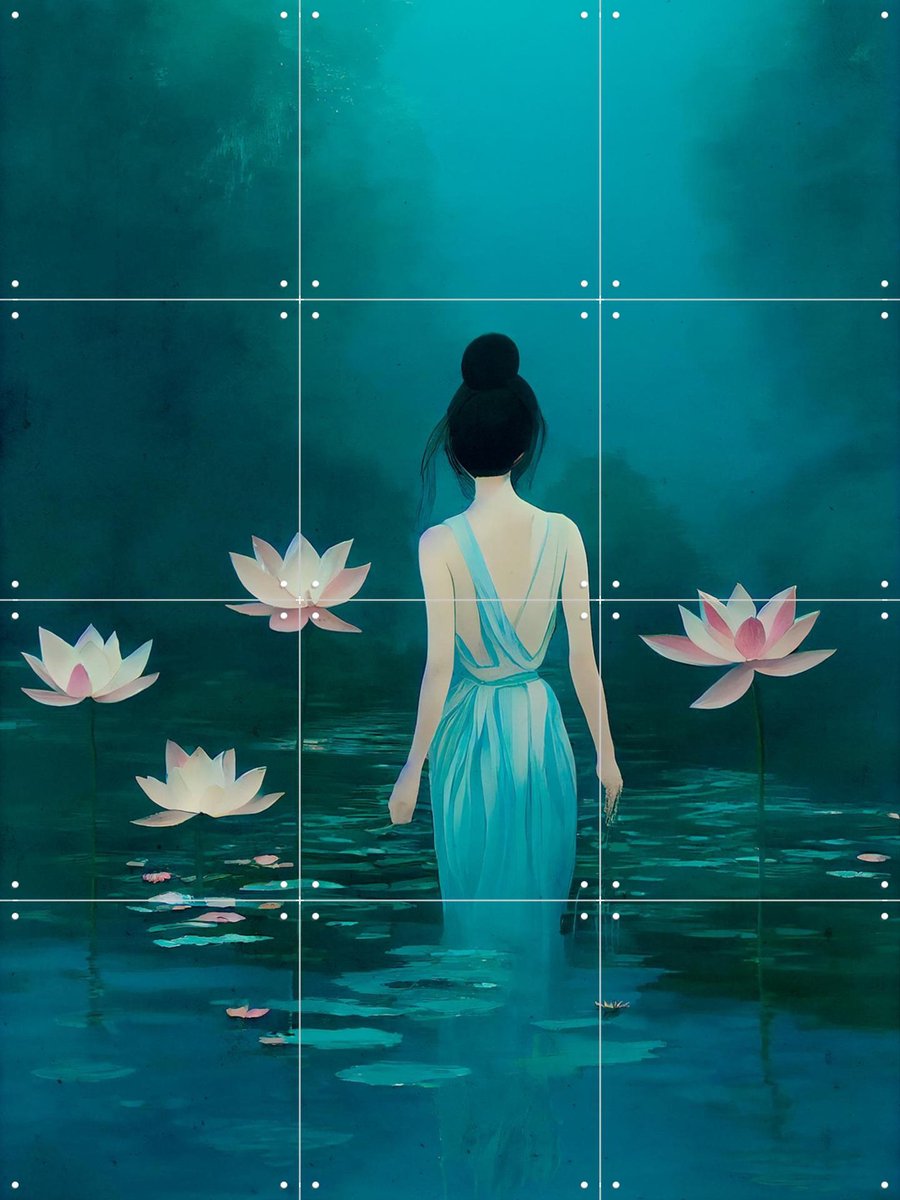 IXXI Lotus Dreaming, Treechild & Various - 60 x 80 cm - Gratis ophangtool - Grote wanddecoratie en posters - Abstract, Illustraties, Speels, Digitale