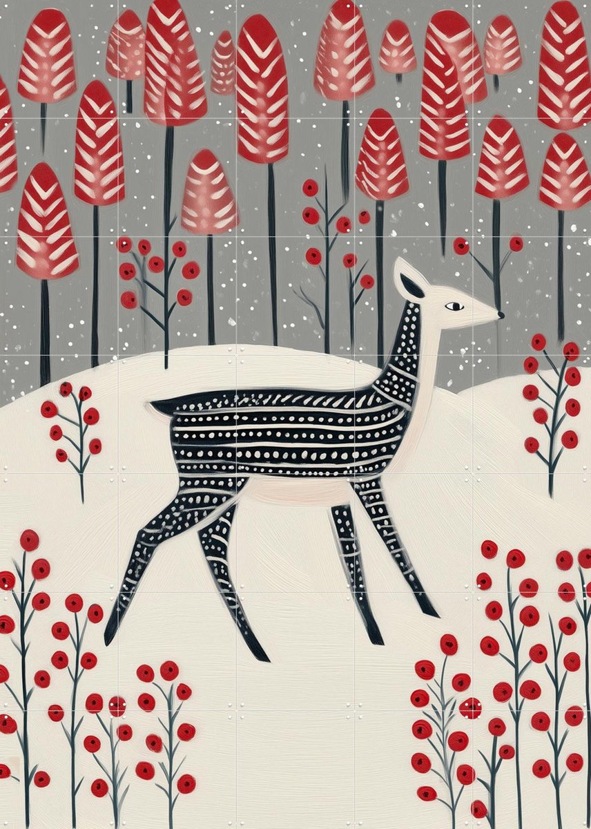 IXXI Fawn in a Winter Landscape, Branka Kodžoman - 100 x 140 cm - Gratis ophangtool - Grote wanddecoratie en posters - Illustraties, Minimalisme