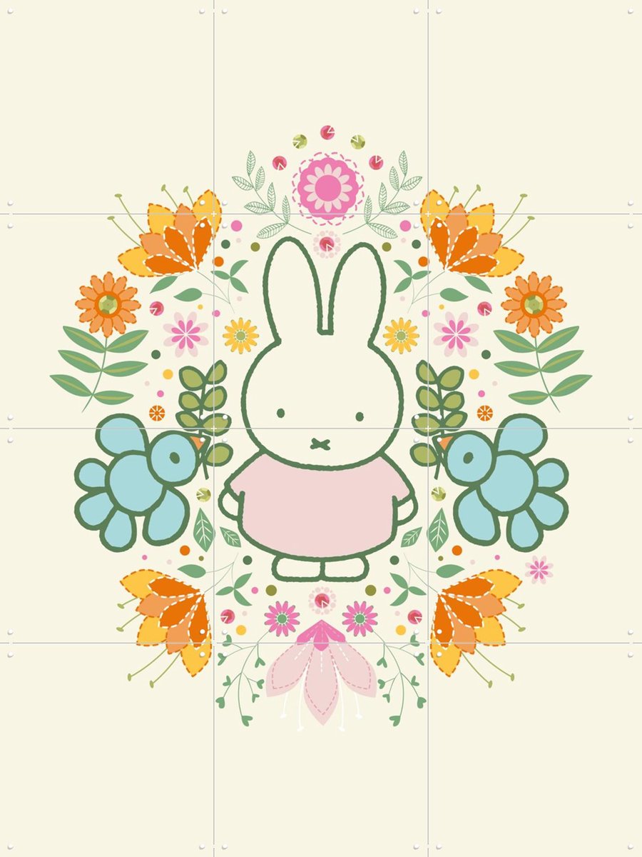 IXXI Nijntje Bloemen, Nijntje - 60 x 80 cm - Gratis ophangtool - Grote wanddecoratie en posters - Speels, Kleurrijk, Cartoonesk, Illustraties