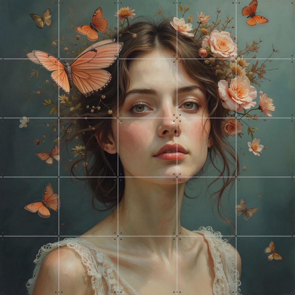 IXXI Crowned in Roses and Wings, IXXI Studio - 100 x 100 cm - Gratis ophangtool - Grote wanddecoratie en posters - Fantasierijk, Surrealisme