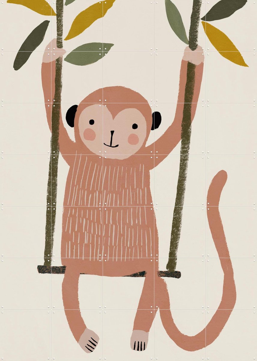 IXXI Swinging Monkey, Treechild & Various - 100 x 140 cm - Gratis ophangtool - Grote wanddecoratie en posters - Illustraties, Modern, Speels