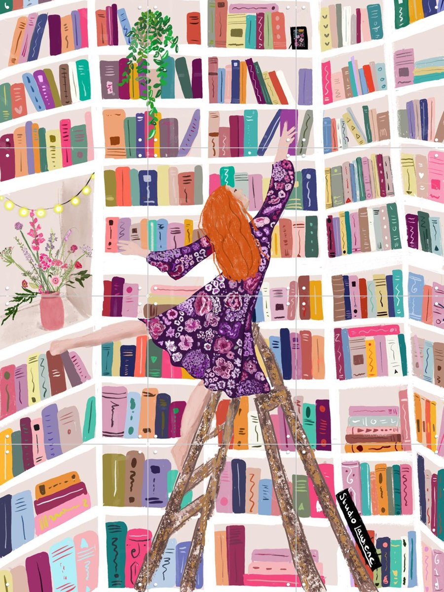 IXXI Books Are My Friend, Studio LaWiene - 60 x 80 cm - Gratis ophangtool - Grote wanddecoratie en posters - Digitale Kunst, Illustraties, Kleurrijk