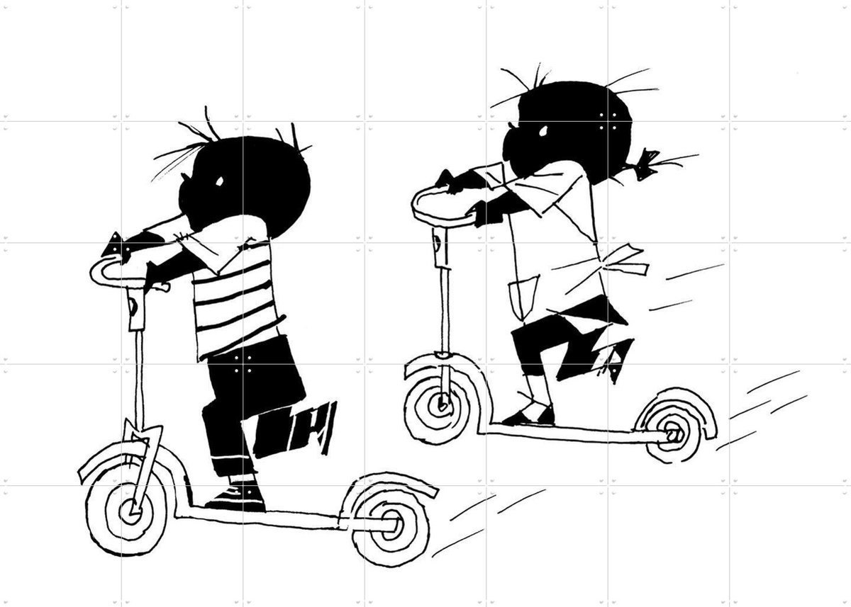 IXXI Racen Op De Step, Fiep Westendorp - 140 x 100 cm - Gratis ophangtool - Grote wanddecoratie en posters - Tekeningen, Speels, Kinderkamer, Kinderen