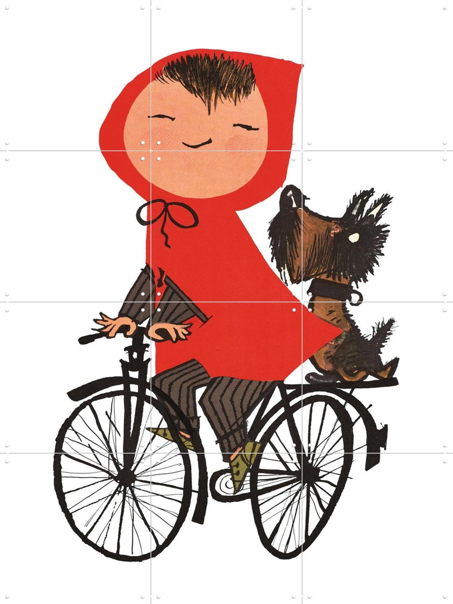 IXXI Meisje Op De Fiets, Fiep Westendorp - 60 x 80 cm - Gratis ophangtool - Grote wanddecoratie en posters - Tekeningen, Kleurrijk, Speels