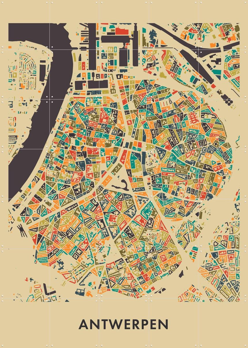 IXXI Antwerpen Mosaic Map, Kunst in Kaart - 100 x 140 cm - Gratis ophangtool - Grote wanddecoratie en posters - Speels, Digitale Kunst, Abstract