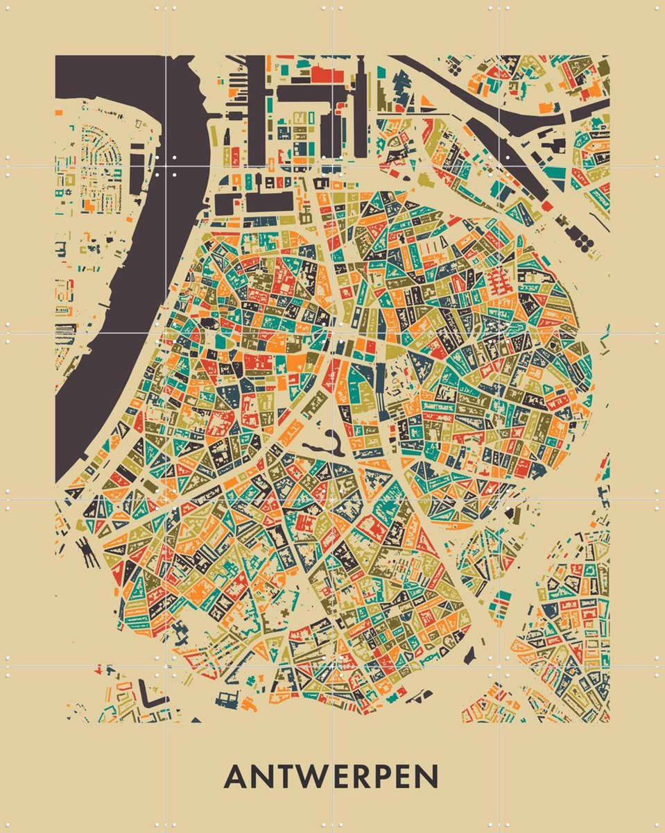 IXXI Antwerpen Mosaic Map, Kunst in Kaart - 80 x 100 cm - Gratis ophangtool - Grote wanddecoratie en posters - Speels, Digitale Kunst, Abstract