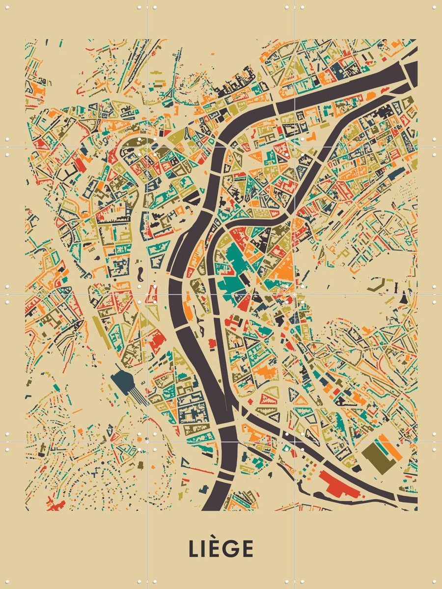 IXXI Liège Mosaic Map, Kunst in Kaart - 60 x 80 cm - Gratis ophangtool - Grote wanddecoratie en posters - Technische Tekening, Modern, Illustraties