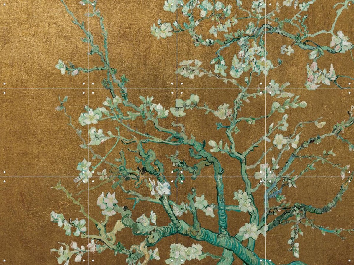 IXXI Amandelbloesem Gold, Vincent van Gogh (1853 - 1890) & Van Gogh Museum - 80 x 60 cm - Gratis ophangtool - Grote wanddecoratie en posters - Art