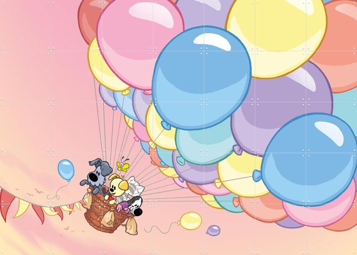 IXXI Woezel & Pip in de Luchtballon, Woezel & Pip & Van Hoorne Studios - 140 x 100 cm - Gratis ophangtool - Grote wanddecoratie en posters -