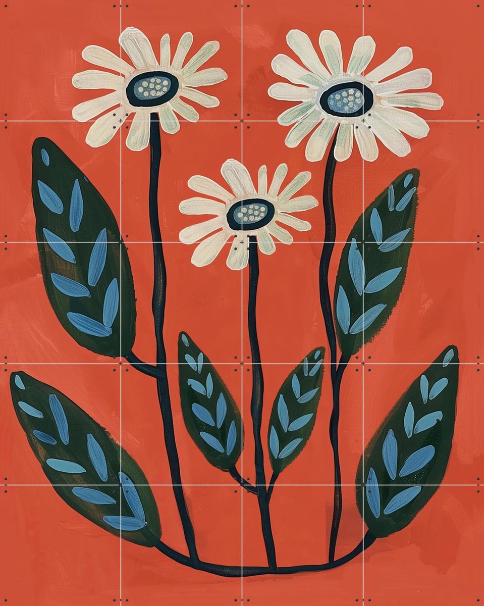 IXXI Terracotta Abstract Daisy Flowers, Branka Kodžoman - 80 x 100 cm - Gratis ophangtool - Grote wanddecoratie en posters - Abstract, Schilderijen