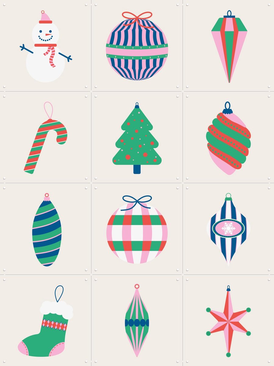 IXXI Kerst Dopamine Decor Collagebox, IXXI - 60 x 80 cm - Gratis ophangtool - Grote wanddecoratie en posters - Cartoonesk, Pop art, Abstract, Line