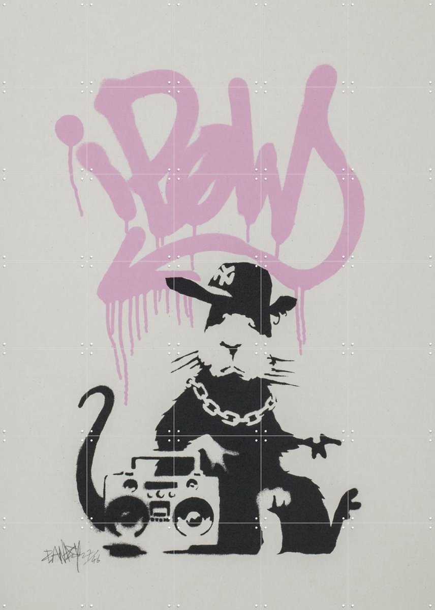 IXXI Gangsta Rat, Banksy - 100 x 140 cm - Gratis ophangtool - Grote wanddecoratie en posters - Street art, Pop art, Modern, Slaapkamer, Mancave