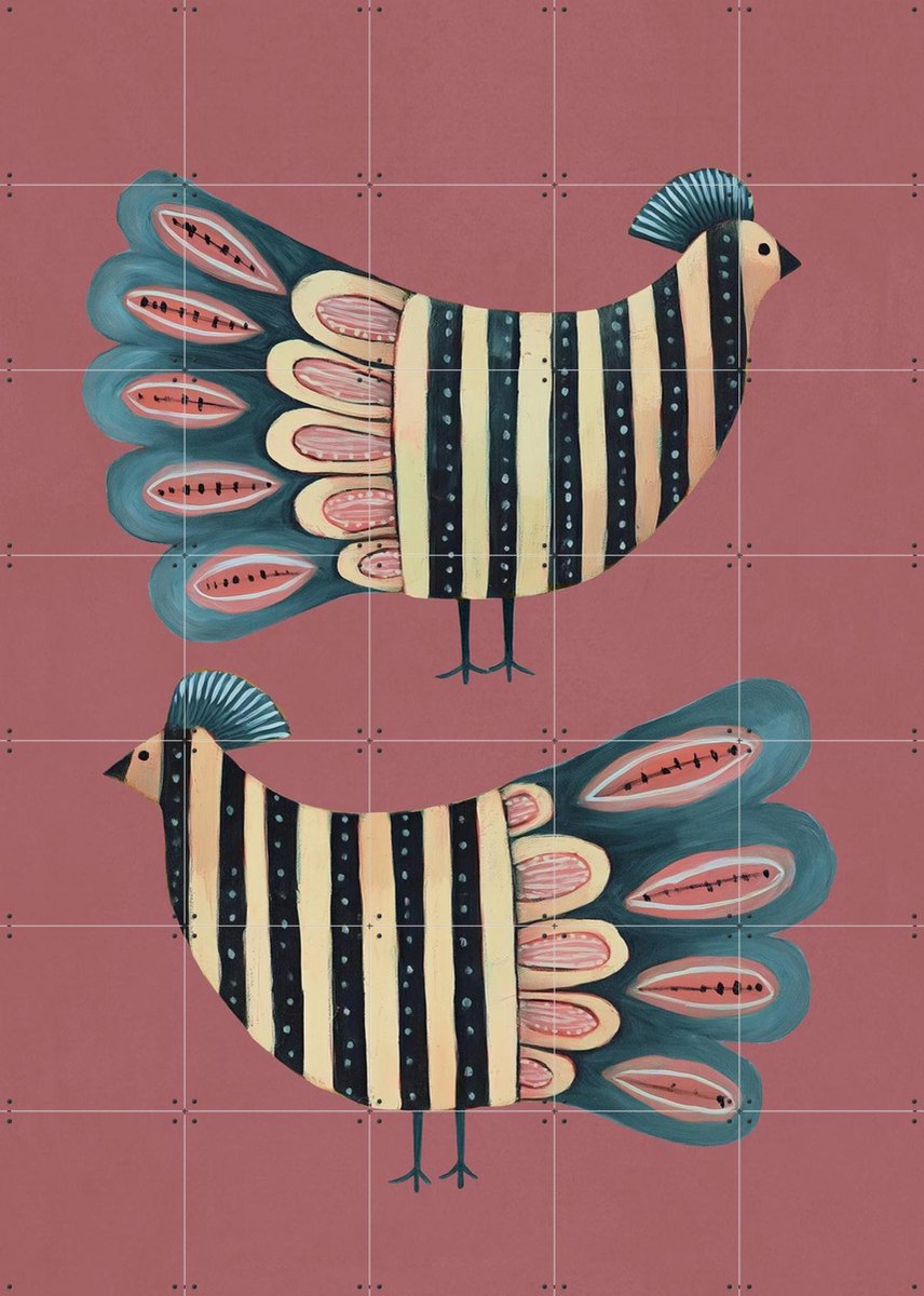 IXXI Striped Bird Pair, Branka Kodžoman - 100 x 140 cm - Gratis ophangtool - Grote wanddecoratie en posters - Strepen, Woonkamer, Kinderkamer