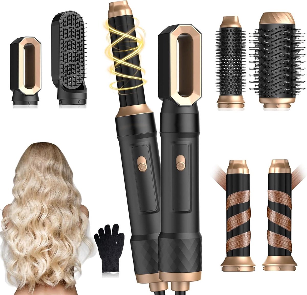 Haarstyler Set - Luchtstyler Krultang - Haar Modelleren - 6-in-1 Functionaliteit - 1000w Vermogen - Zwart