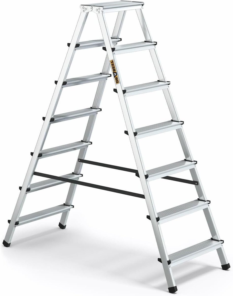 Aluminium Huishoudtrap - Steiger Dubbelzijdig - Klusjes Thuis - Met Werkplatform - 7 Treden - Aluminium