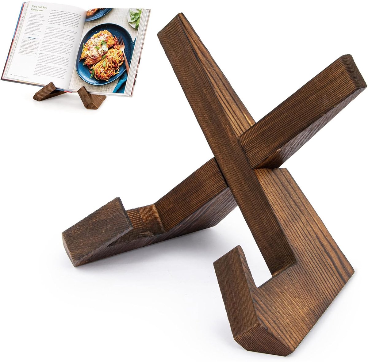 Kaiyaya - 1 Stuks - Boekenstandaard - Houten Kookboekhouder - Vintage Receptenrek - Borden Standaard - Voor Keuken Bruin 21.5x12.5x16.5 cm
