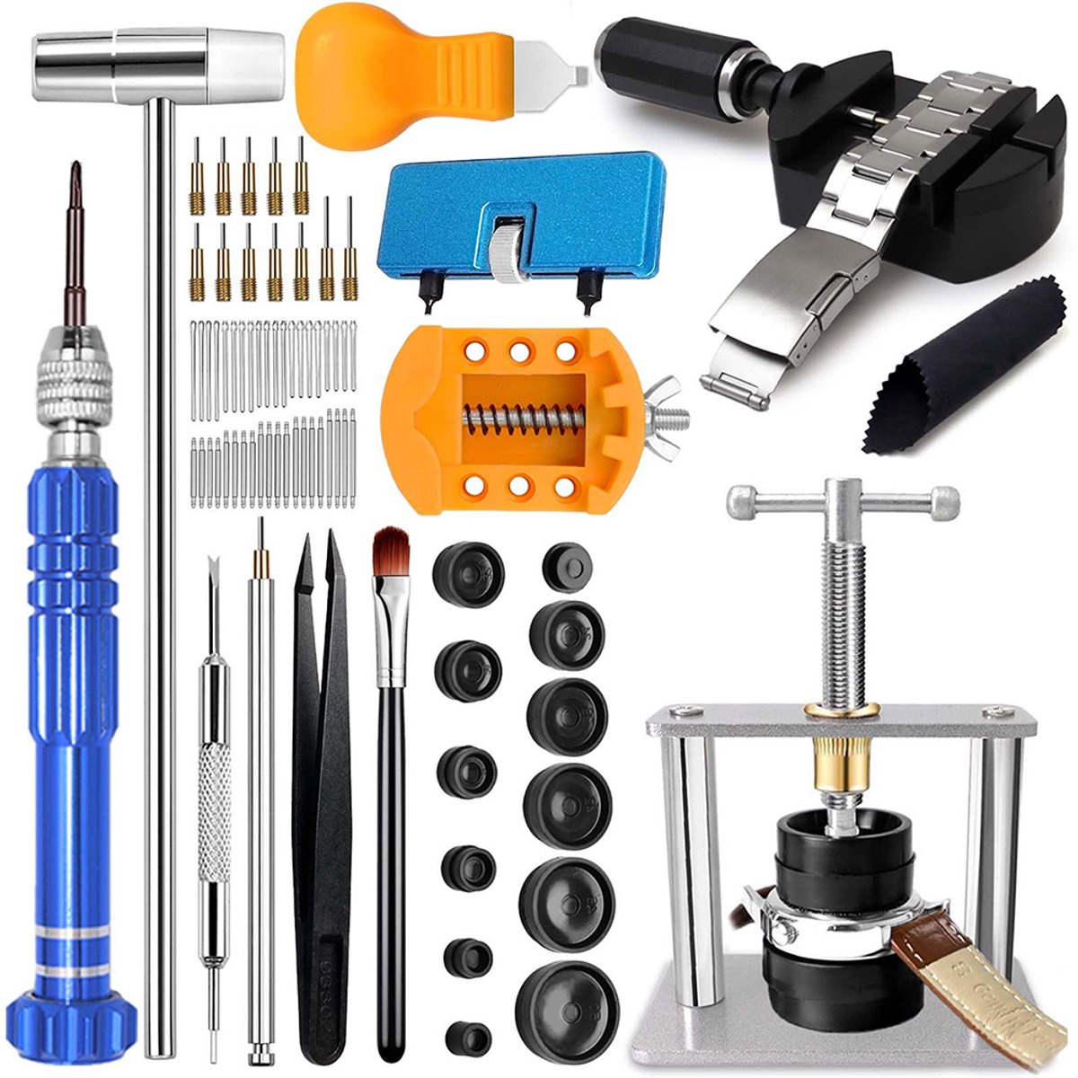 Horlogereparatieset - 81-delige set - Horlogereparatiegereedschap - Vervangende schakels voor horloges - Voor het vervangen van horlogebatterijen, demonteren en aanpassen van de bandlengte - Kunststof + koolstofstaal - Blauw