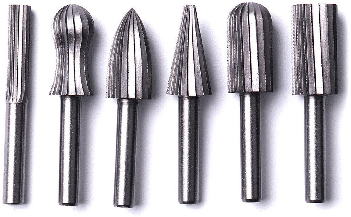 Wolfraamcarbide vingerfrezen – 6-delige set – Schachtdiameter 6 mm – Hardmetalen roterende vingerfrezen – Roterende vingerfrezen voor metaalbewerking, graveren, polijsten en boren