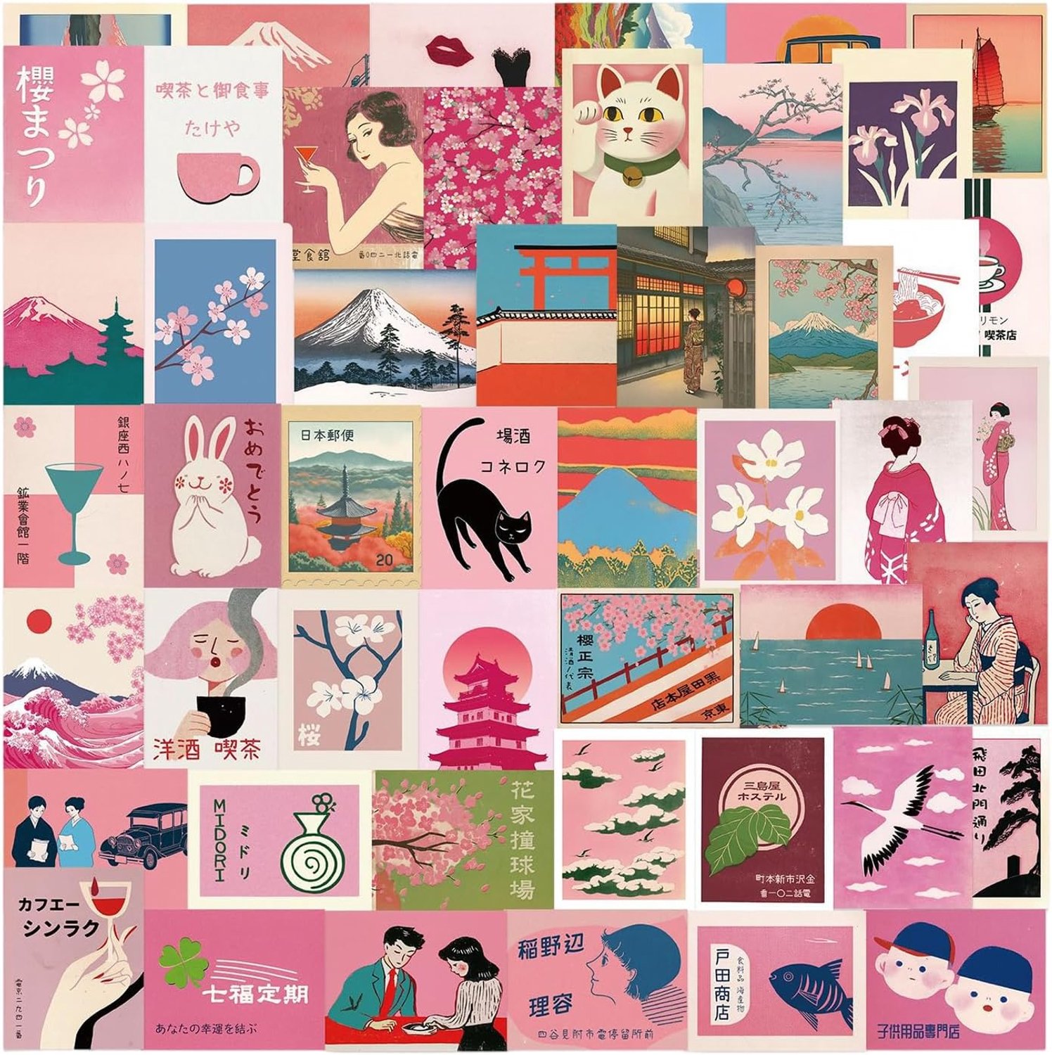 SnelShoppen - Retro Roze Japanse Esthetiek Stickers 100 Stuks Waterdichte Vinyl Decor voor Laptop Waterfles Telefoon Auto Fiets Motor Skateboard