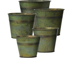 5 stuks gegalvaniseerde emmer vintage metalen pot voor boerderij bloemen berbs planten, blikken emmer voor thuis en binnen, kopergroen, vijf maten (3,7 in/9,9 cm/5,1 in/5,9 in/7,1 in)