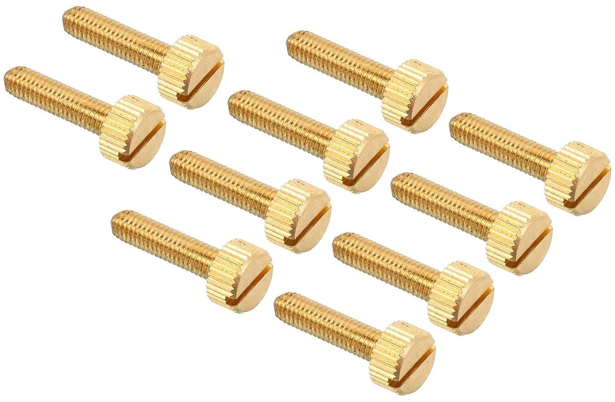 M5 x 25 mm gekartelde duimschroeven, verpakking van 20 stuks, messing platte kop, handgrepen, bevestigingselementen met rechte schouders voor verlichting, meubels, elektronica, mechanica
