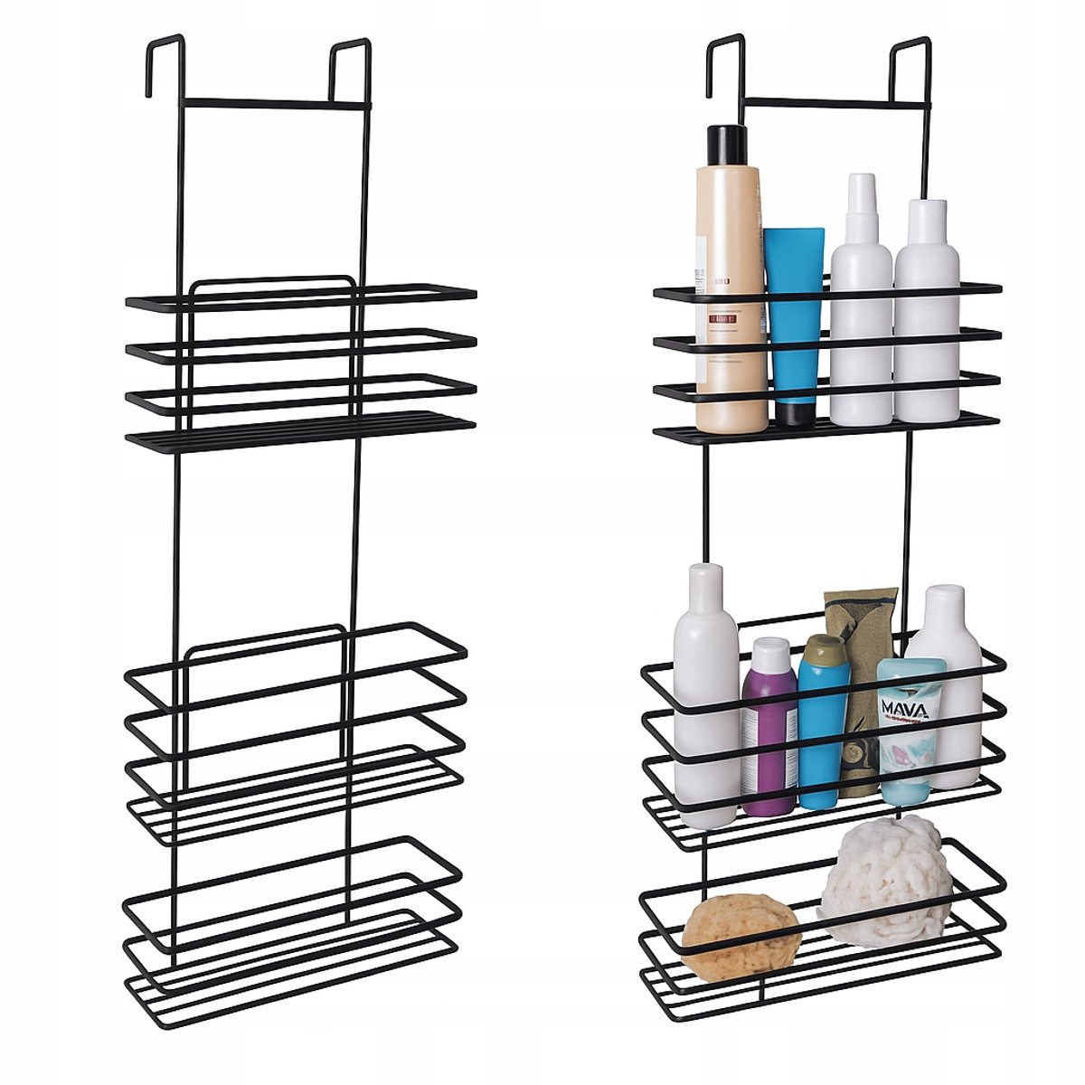 YOKA HOME Douche Organizer Zwart - 74cm Hoog, 3 Niveaus, Ophangbaar