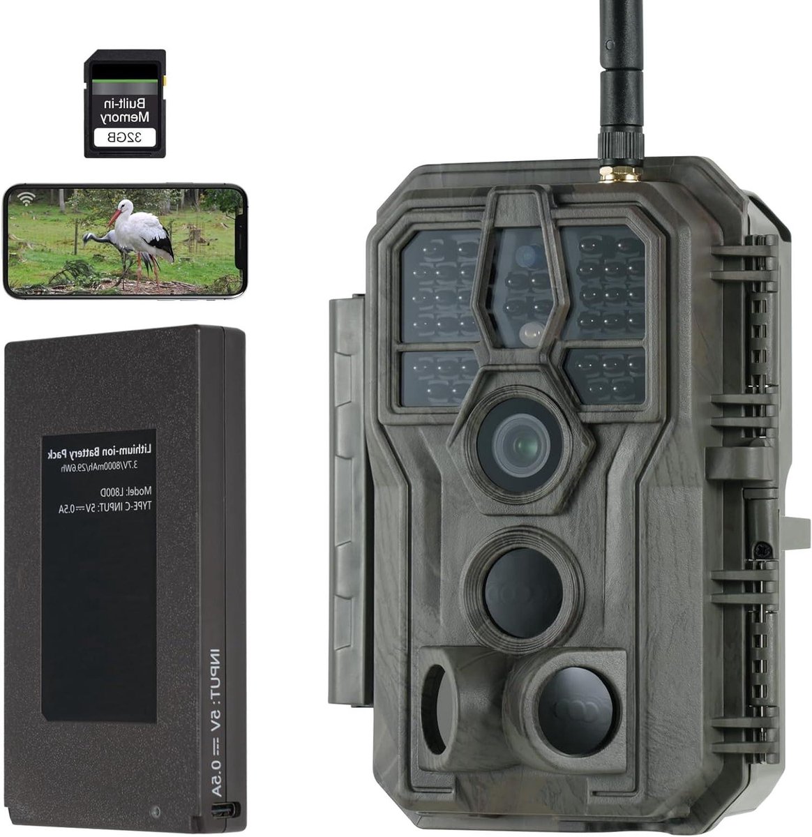 Wildcamera met WiFi - Nachtcamera Trailcamera - Natuur Omgang - Ingebouwde 32GB Opslag - 64MP 1296P - Camouflage