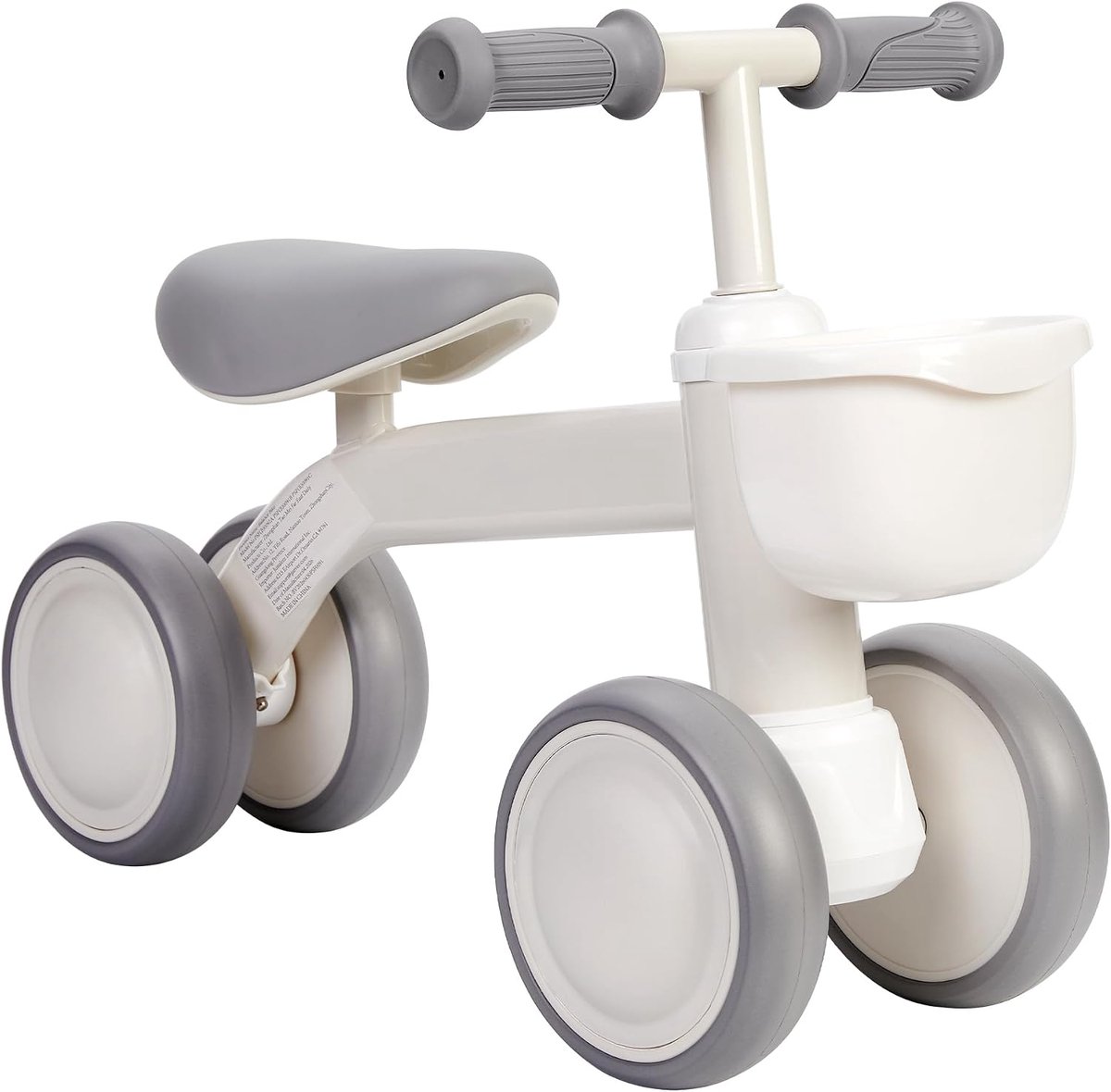Triumpunpre - Loopfiets voor baby 1 jaar - 4 wielen - zonder pedalen - met mandje - Zwart - speelgoed voor kinderen 12-24 maanden - Ivoorwit