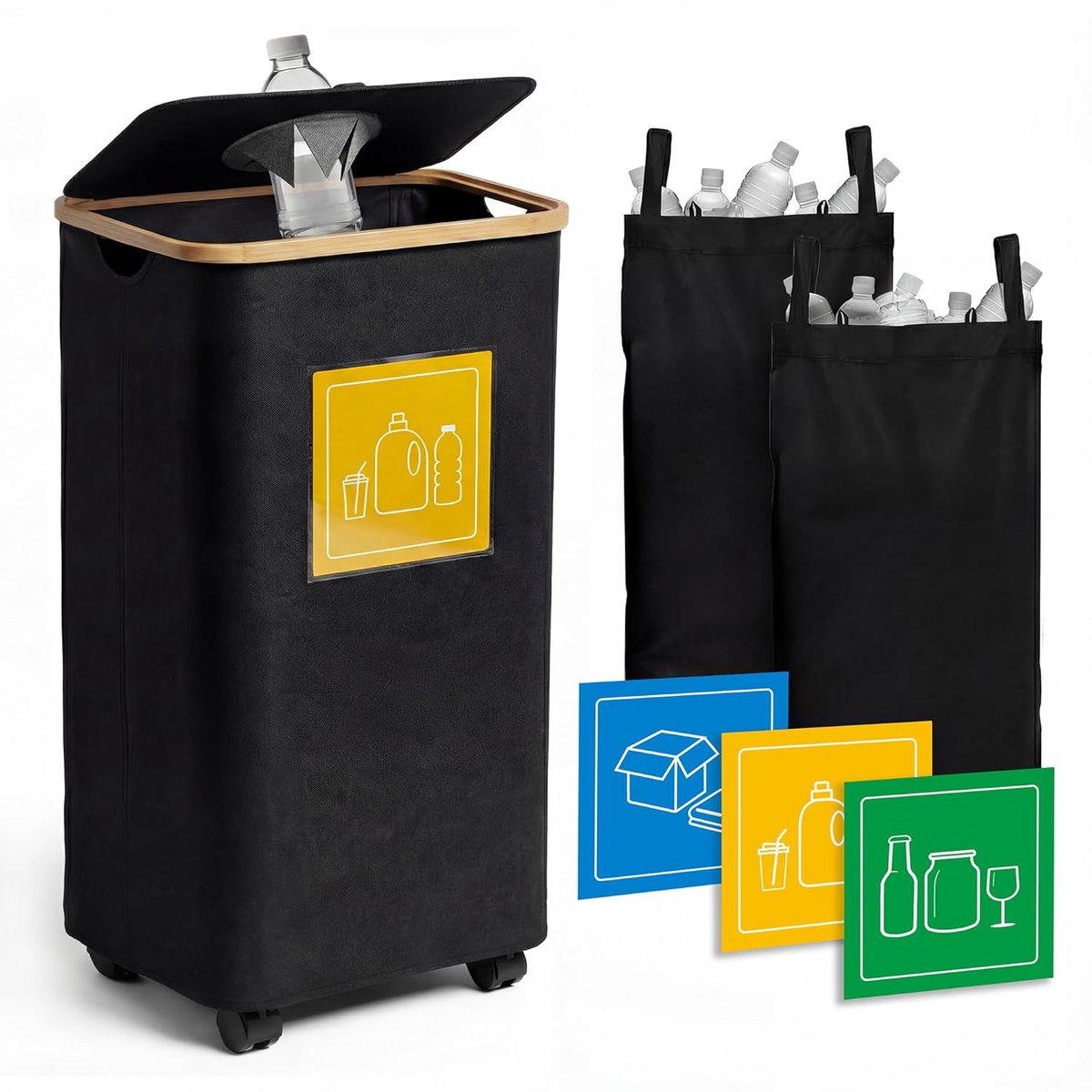 Opvouwbare flessenbak 100 L - met deksel en wielen - ruimtebesparend - ideaal voor recycling - ShopVlot