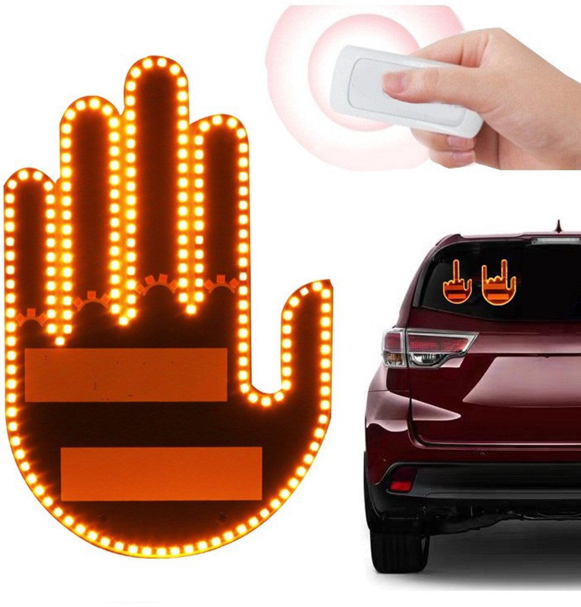 Daity Leuk LED-gebaarsteken voor de achterruit van de auto-Met afstandsbediening bedienbaar LED-vingerlicht-Auto-accessoires-Handgebaar-gadget