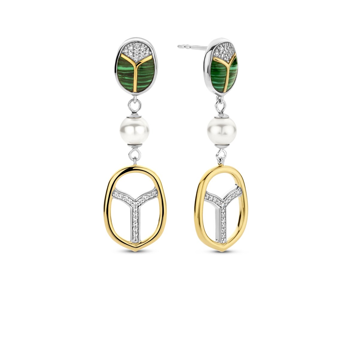 TI SENTO Dames Oorbellen - 925 zilver - Malachiet - 7995MA