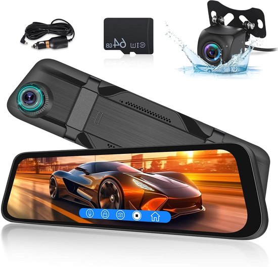 Achteruitrijcamera Spiegels - Dashcam Recorder - Veiliger Rijden - 11.8 Inch Touchscreen - 1080p HD - Zwart