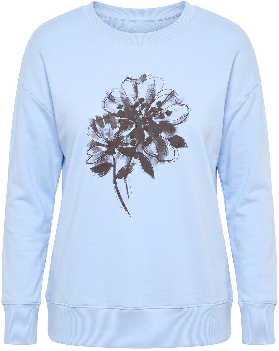 MIAMODA - Dames - Sweatshirt loose fit bloem met pailletten - Ochtend blauw - Maat 48