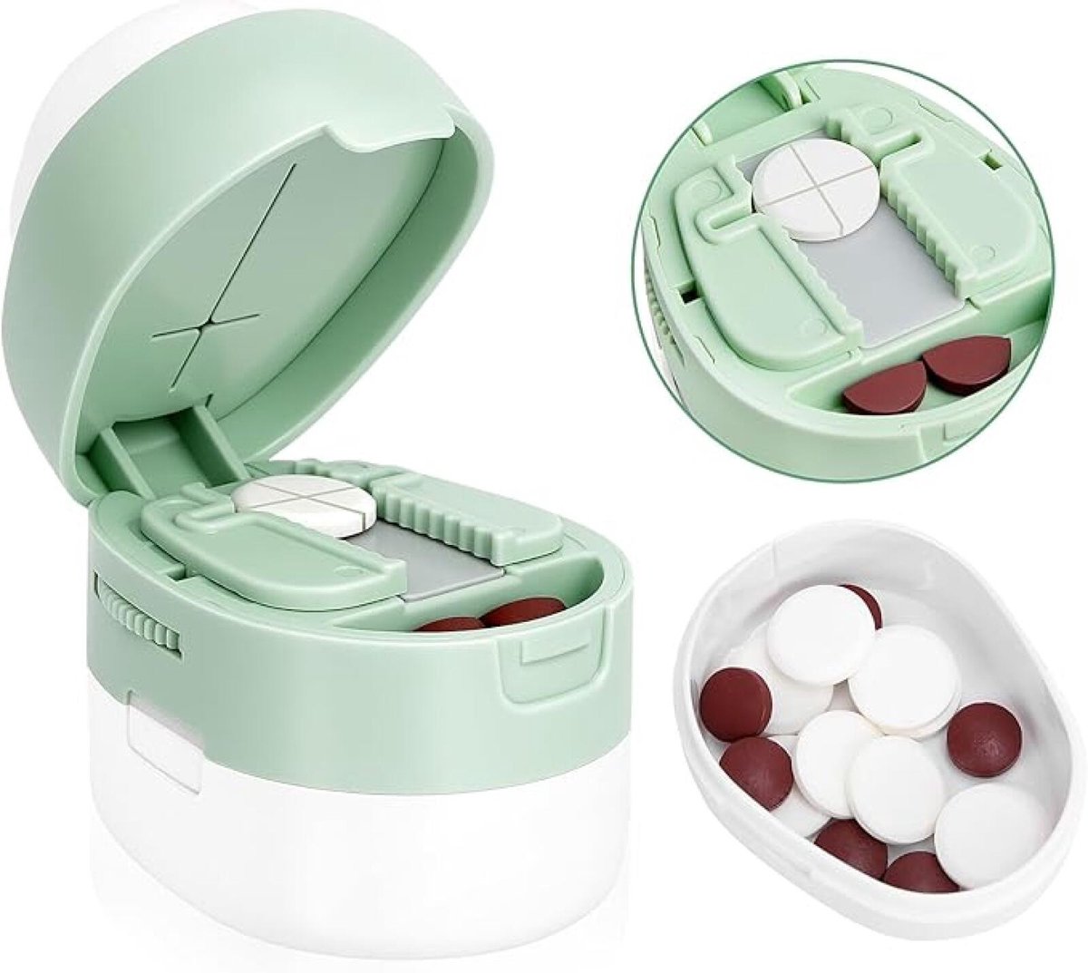 Pillensnijder - Pil Bewaardoosje - Medicijn Doosje - 2 - splitter - pill cutter Compartimenten - Verstelbare pillensleuf - Pillendoosje - Pillendispenser - Pillensplijter - 1/2 & 1/4 splitsingen – Pillendoosje voor snijden en bewaren – Groente