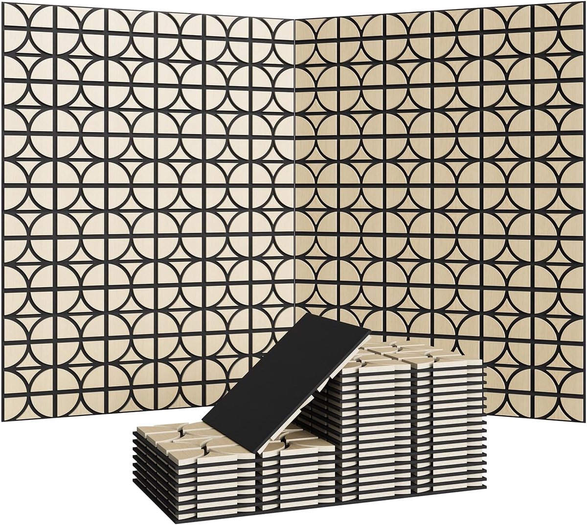 3D-akoestische houten panelen - Geluidsabsorberende wandpanelen - Achterkant van PET-vilt - Voor thuisbioscoop en studio - 24 stuks - Walnoothout - 30×30 cm