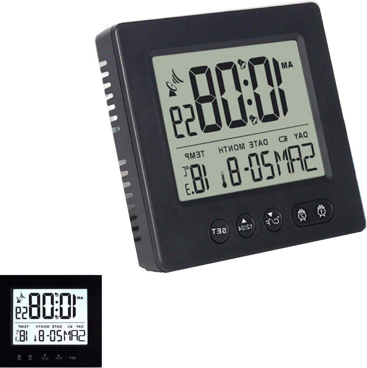 Digitale radiowekker - Temperatuur wekker - Tijd en temperatuur - Automatische tijdinstelling - 92 x 83 cm - Zwart