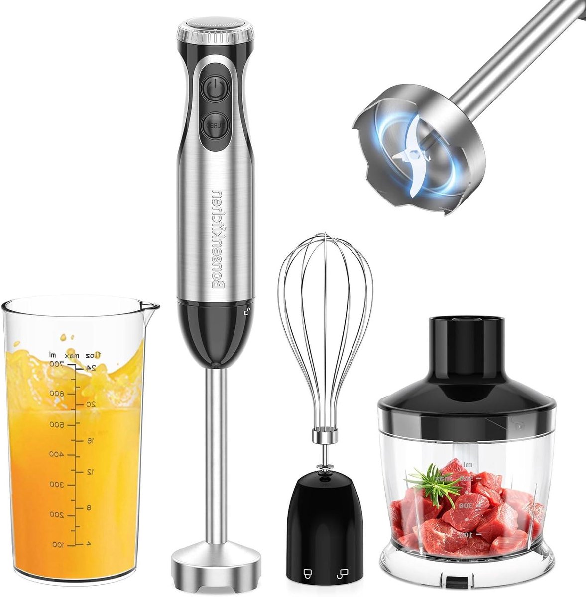 Staafmixer Set - Keukenmixer - Maaltijden Bereiden - 4-in-1 Accessoires - 1000 Watt - Zwart