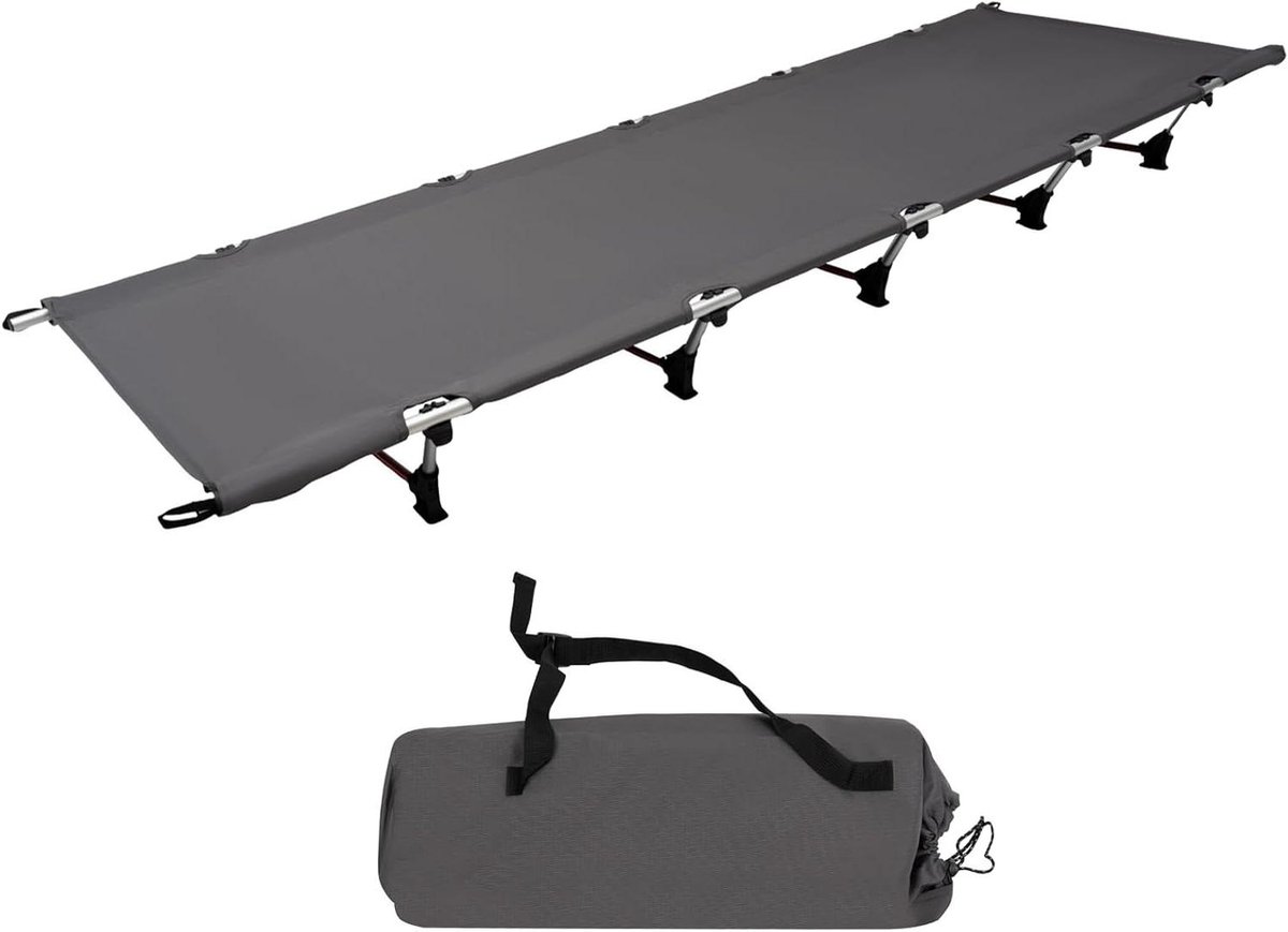 Veldbed Klapbed - Campingbed Logeerbed - Outdoor Kamperen - Stevige Aluminium Constructie - 190 x 65 x 15 cm - Grijs