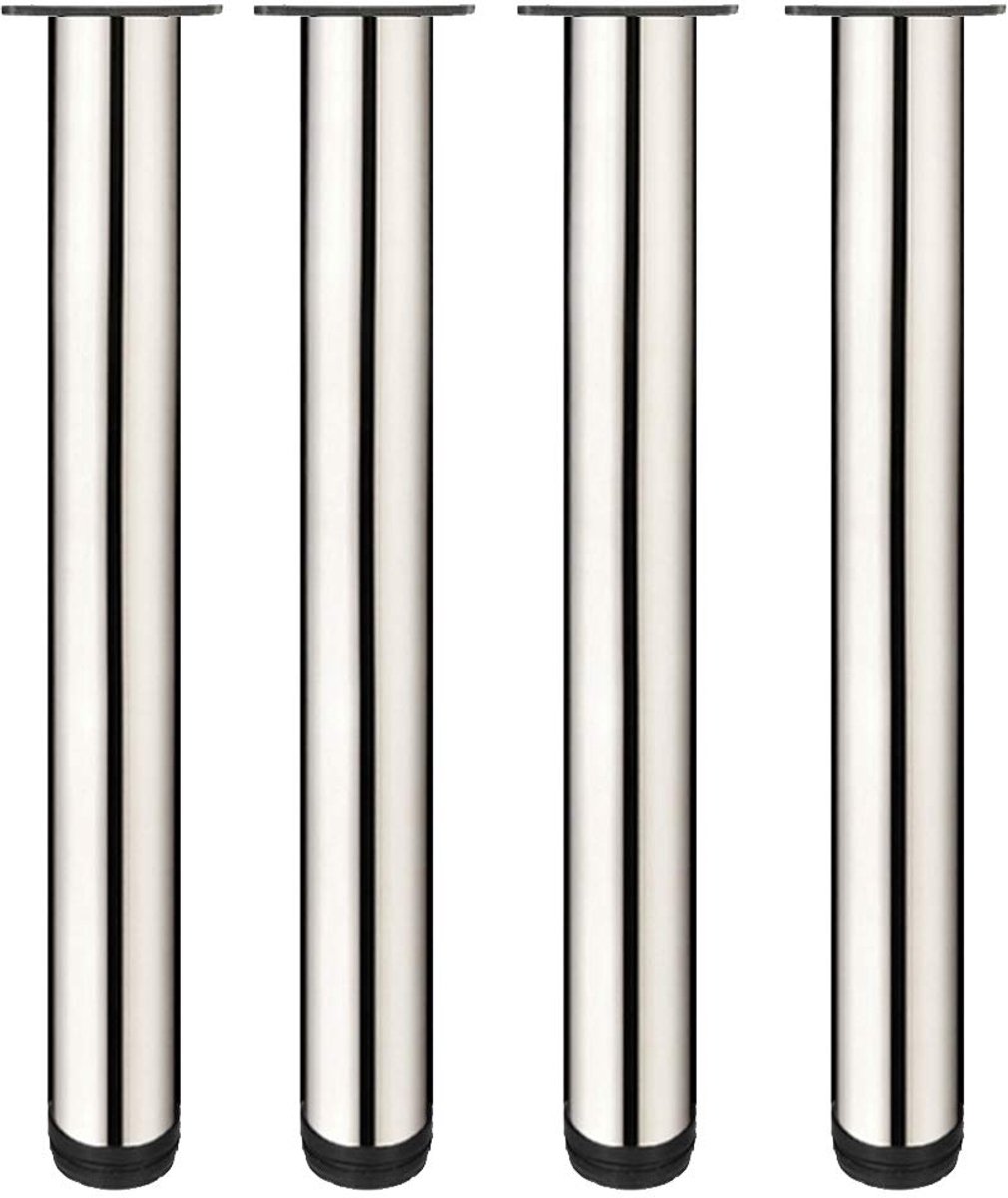 Meubelpoten, 4 stuks, metaal, tafelpoten, 40 cm, rond, geborsteld roestvrij staal, in hoogte verstelbaar, totale hoogte 400 mm - 415 mm, inclusief roestvrijstalen schroeven, voor meubelproject