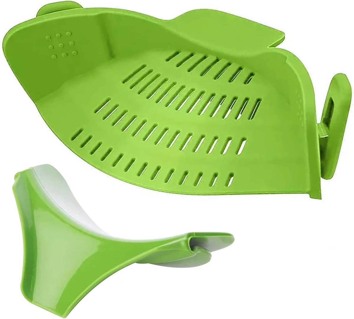 Snap Zeef met trechter - Ultimate Kitchen Essential, Mess-Free, Hittebestendig, Universeel, Vaatwasser - Perfect voor Pasta, Rundvlees, Spaghetti, Soep (Groen, Zeef met Trechter)