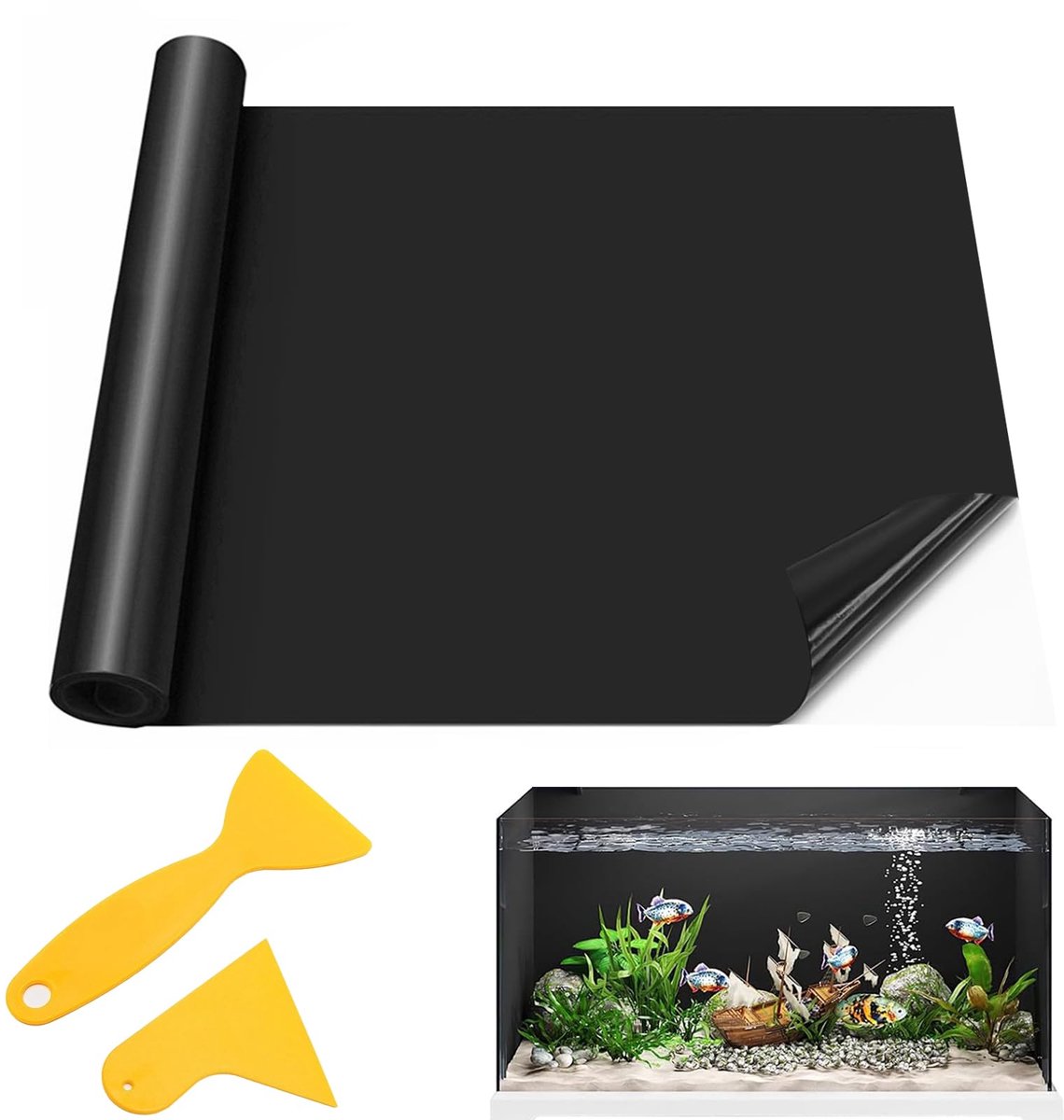 400 x 45 cm, aquariumfolie, achterwand, zelfklevend, achtergrondfolie, aquariumachtergrond met schraper voor aquaria en terrarium