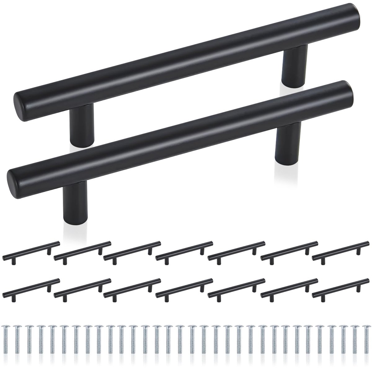 16 stuks kastgrepen, roestvrijstalen meubelgrepen, met 32 schroeven, keukengrepen, zwart, gatafstand keukenkastgrepen, ladegrepen, voor keuken en meubels, zwart, 96 mm