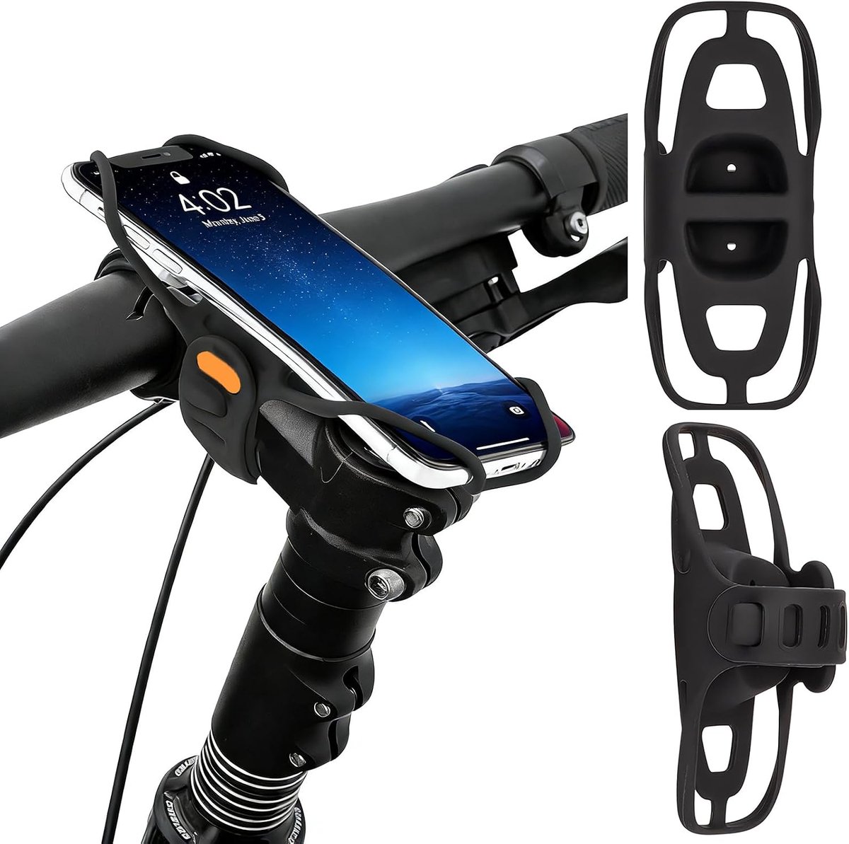 Mobiele telefoonhouder fiets nieuwste siliconen schokdemping 360° draaibaar | Smartphone houder fiets telefoonhouder fiets geschikt voor racefietsen, kinderwagens, voor telefoon smartphone 4,0-7,2 inch