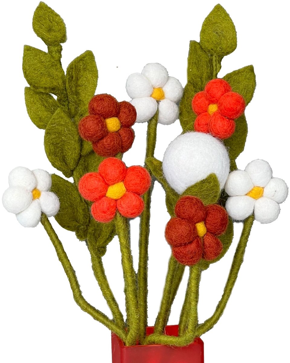 Boeket van handgemaakte vilten bloemen, eerlijke handel, duurzame decoratie van vilt, realistische kunst- textiel-vilten bloemenset, stoffen bloemen, vilten bloemen, Nora
