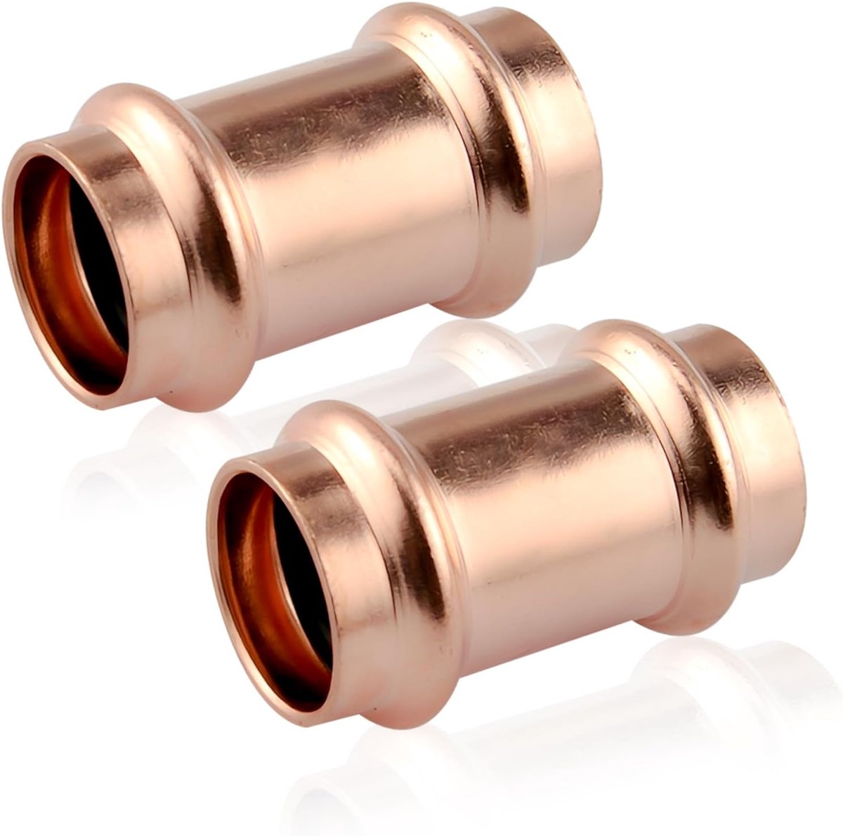 2 stuks koperen persfitting, 28 mm persfitting , persfitting koper | , koppeling, connector voor persen, V-profiel, geschikt voor drinkwater, verwarming, voor buis buitendiameter 28 mm