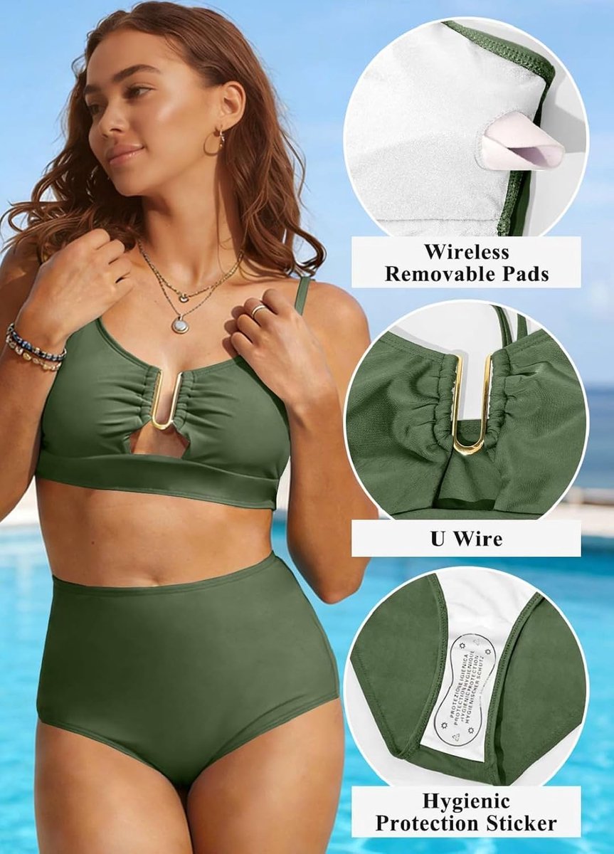 Bikini met hoge taille voor dames, buik-weg-bikini, push-up zonder beugel, gevoerd met metalen gesp, badmode, buikweg-badpak, tweedelige bikini met hoge tailleband, bikinisets voor dames