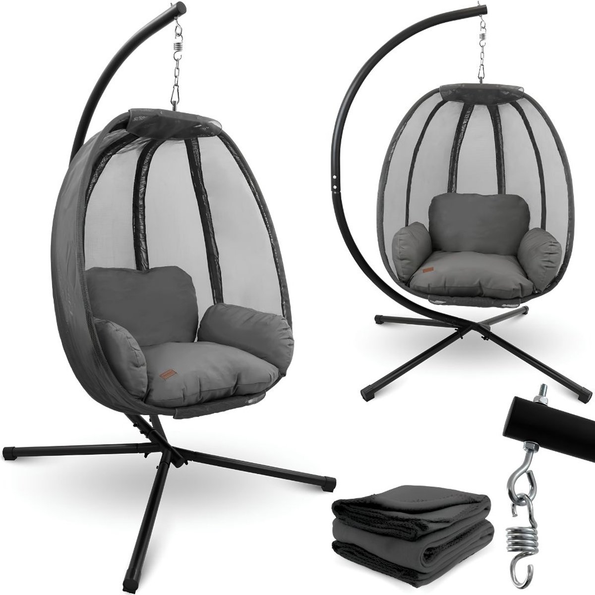 LNMsolutions® Hangstoel - Hangstoel met Standaard - Hangstoel Buiten en Binnen - Antraciet - 124cm x 100cm x 197cm