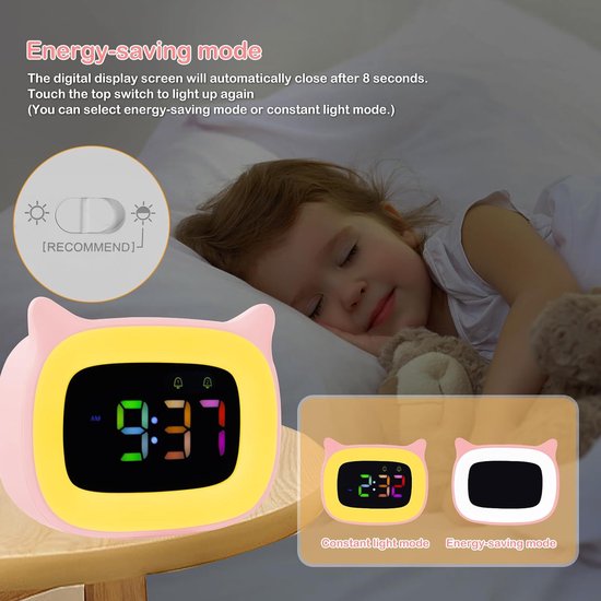 Kinder Wekker - Digitale Klok - Wakker Worden - 8 RGB Kleuren - 11.5 cm x 9 cm - Roze — afbeelding 4